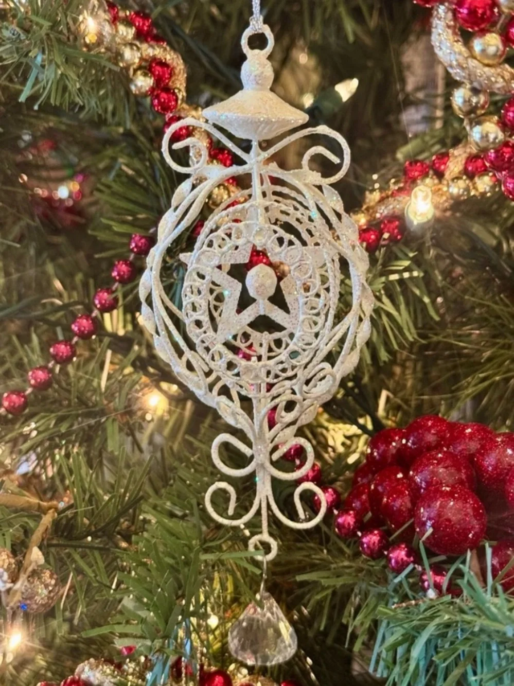 Ivory Glitter Star Christmas Ornament Filigree Scroll NWT Victorian